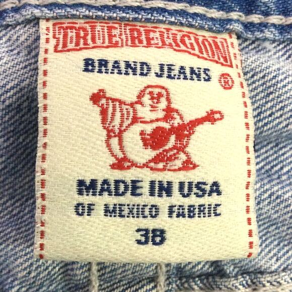 True Religion Men's Flap Pocket Light Wash Straight Leg Blue Jeans Size 38 - Picture 8 of 12